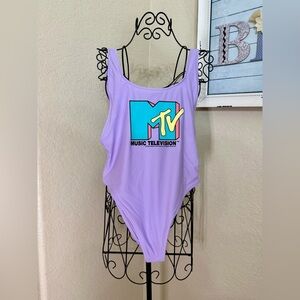Aerie MTV Lavender One-Piece Swimsuit | Retro Logo | Y2K Vibes